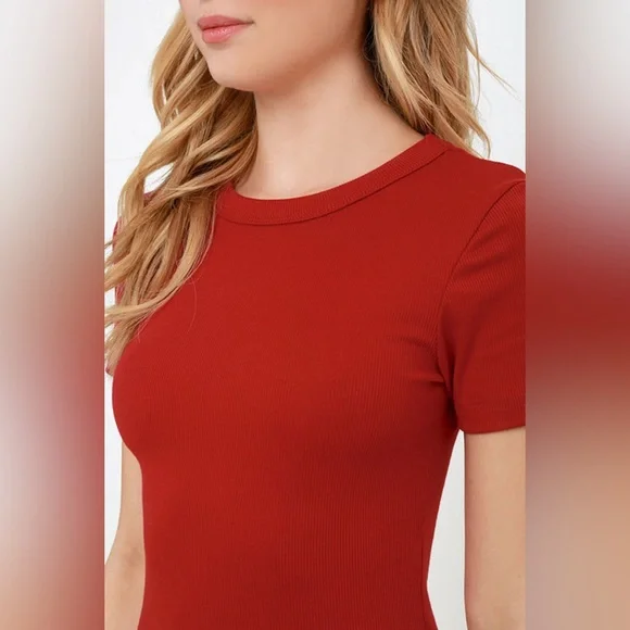Lulu's Red Short Sleeve Bodycon Mini Dress. Made in USA. - Picture 4 of 6